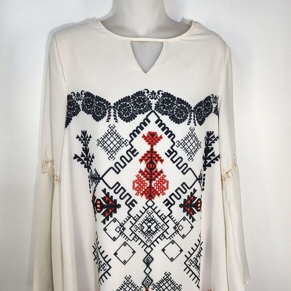 Taylor & Sage Womens Mini Dress Medium Long Bell Sleeve Tribal Print Aztec Tunic - Picture 3 of 11